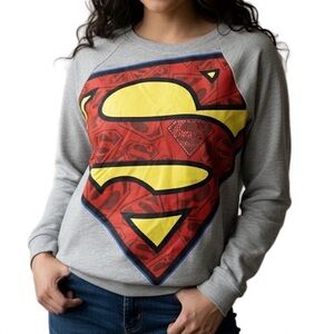 DC Comics Superman Shield Glitter Patch‎ Crewneck Sweatshirt superhero adult M